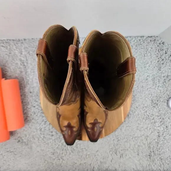 Boulet Womens 9.5C/B Brown Two Tone Inlay Casual Lifestyle Western Cowgirl Boots - Picture 9 of 16